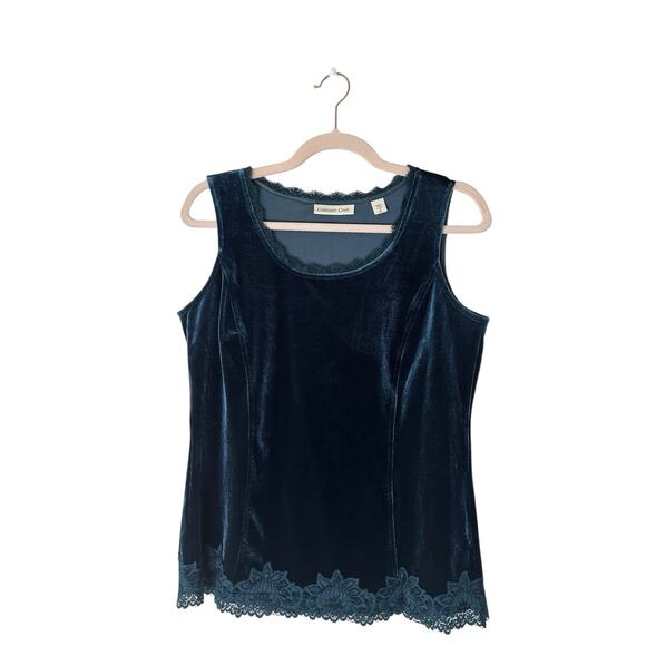 COLDWATER CREEK Dark Green Velvet Lace Trim Cami Tank Top Fairygrunge Vamp Y2K S - Picture 2 of 12